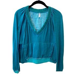 FP Movement Teal V Neck Pullover